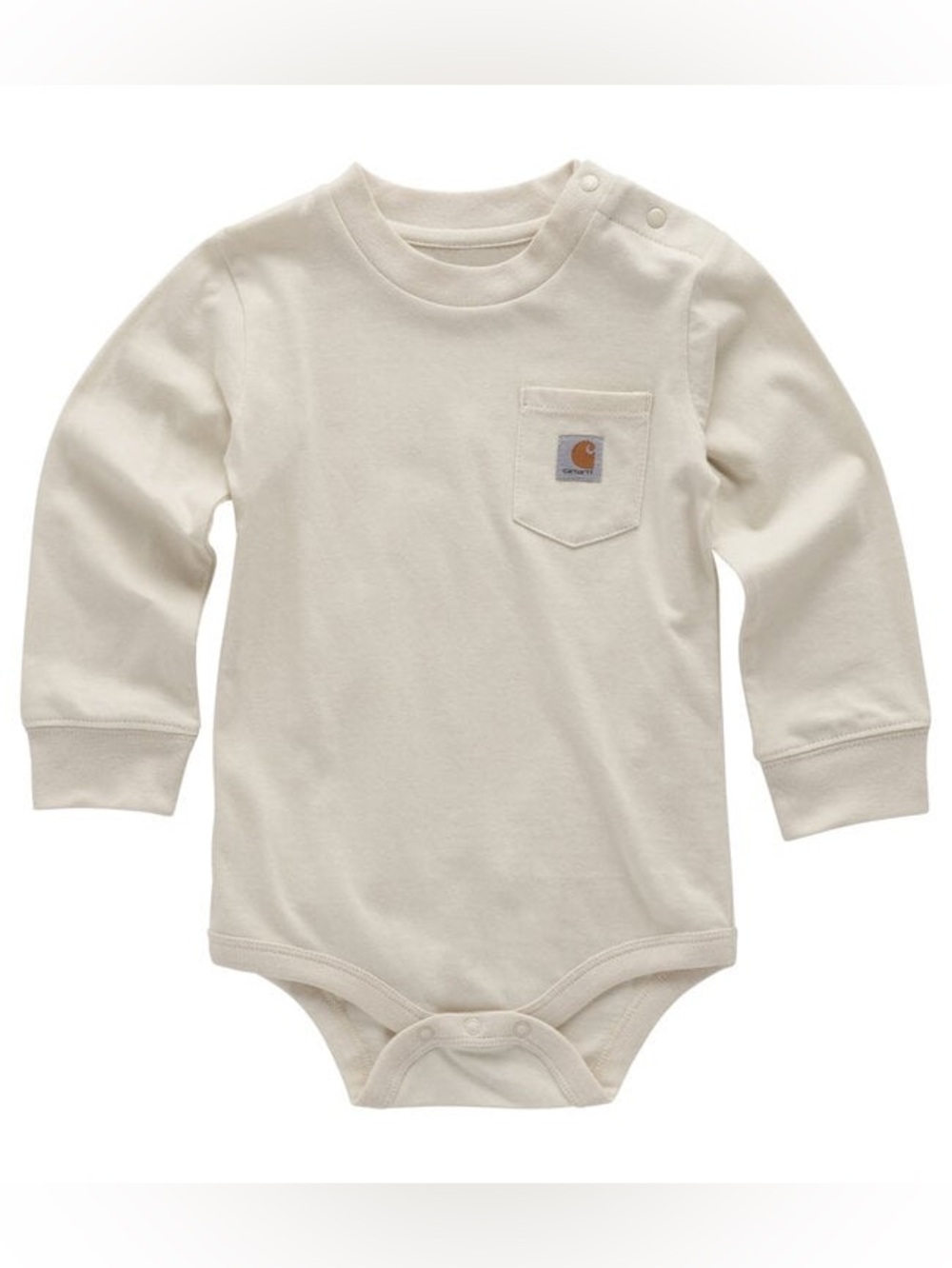 Carhartt Cream Long Sleeve Baby Onsie Bodysuit with Chest Pocket 100% Cotton